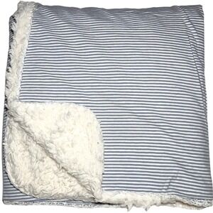 SL Home Fashions Blue White Cotton Stripe Sherpa Back 2ply Baby Blanket 119741
